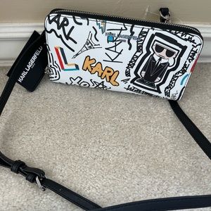 NWT! Karl Lagerfeld Adele Allover White Crossbody Clutch